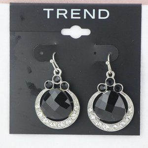 Trend Earrings 1 1/4" Rhinestone Black Dangle Hook
